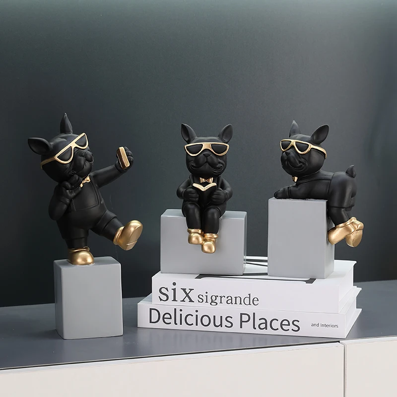 Set of 3pcs French Bulldog Figurine Nordic Decor Resin Art Dog Statue Table Ornament Animal Sculpture Desktop Room Home decor