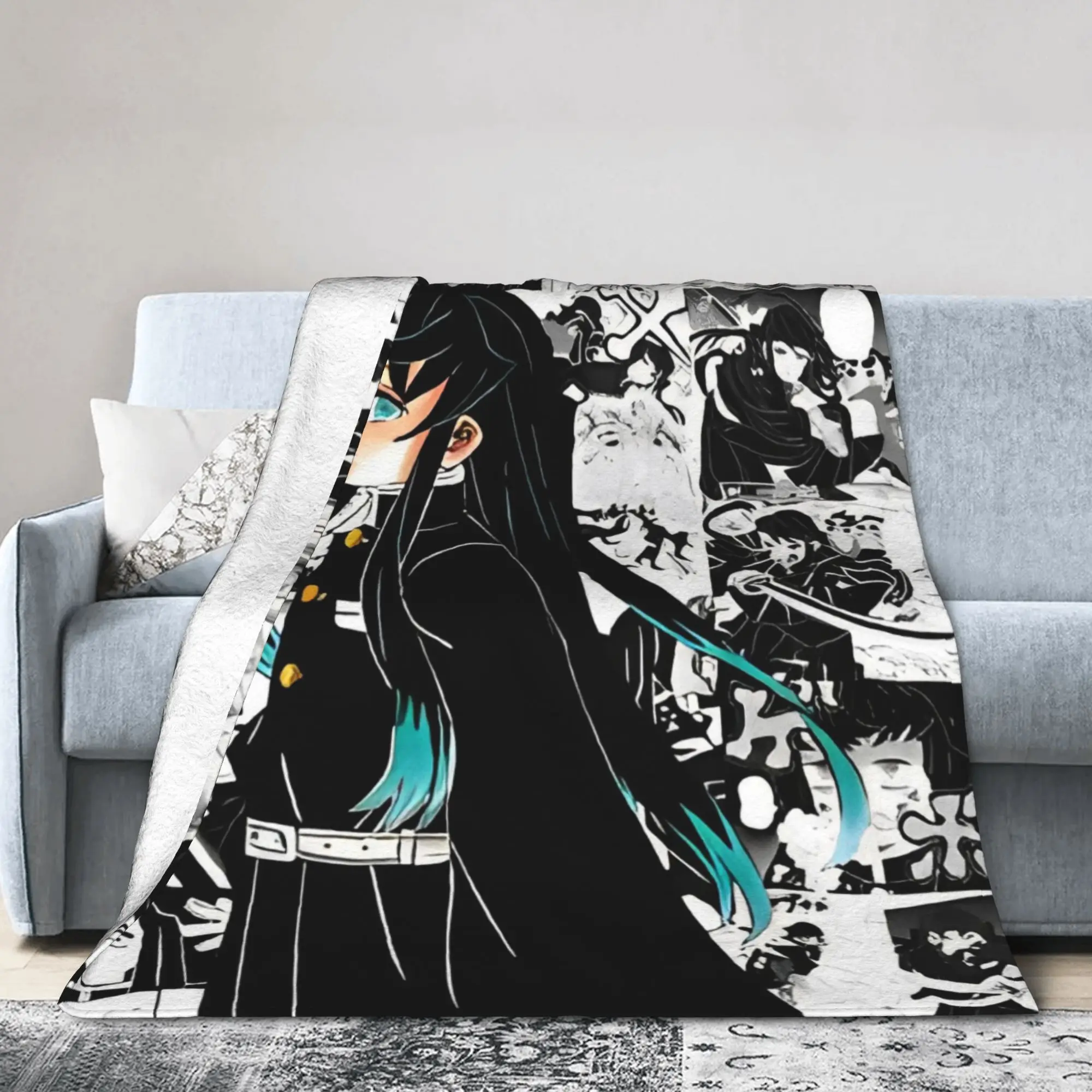 Muichiro Tokito  Blankets Fleece Textile Decor Multi-function Lightweight Throw Blankets for Bed Travel Bedding Throws
