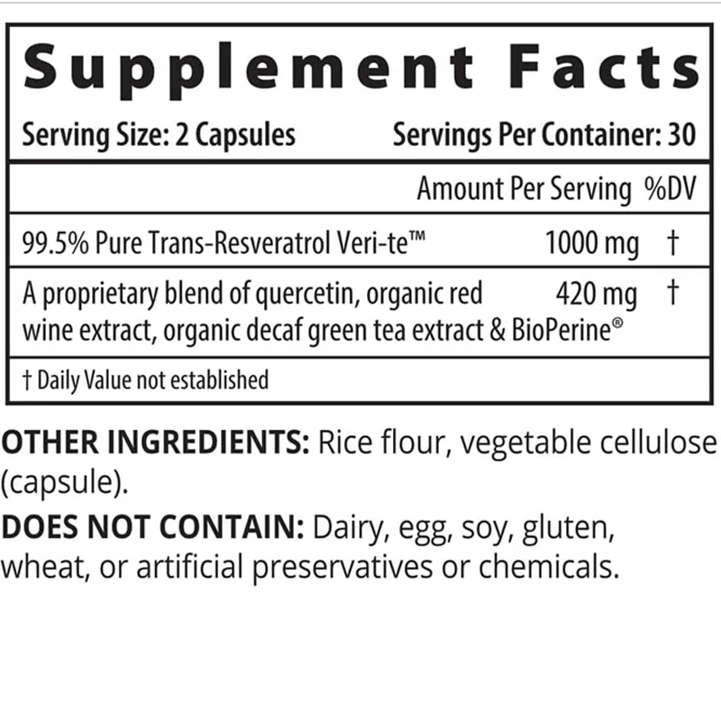 1000 milligrams of trans resveratrol added (60 capsules, each containing 1000 milligrams)