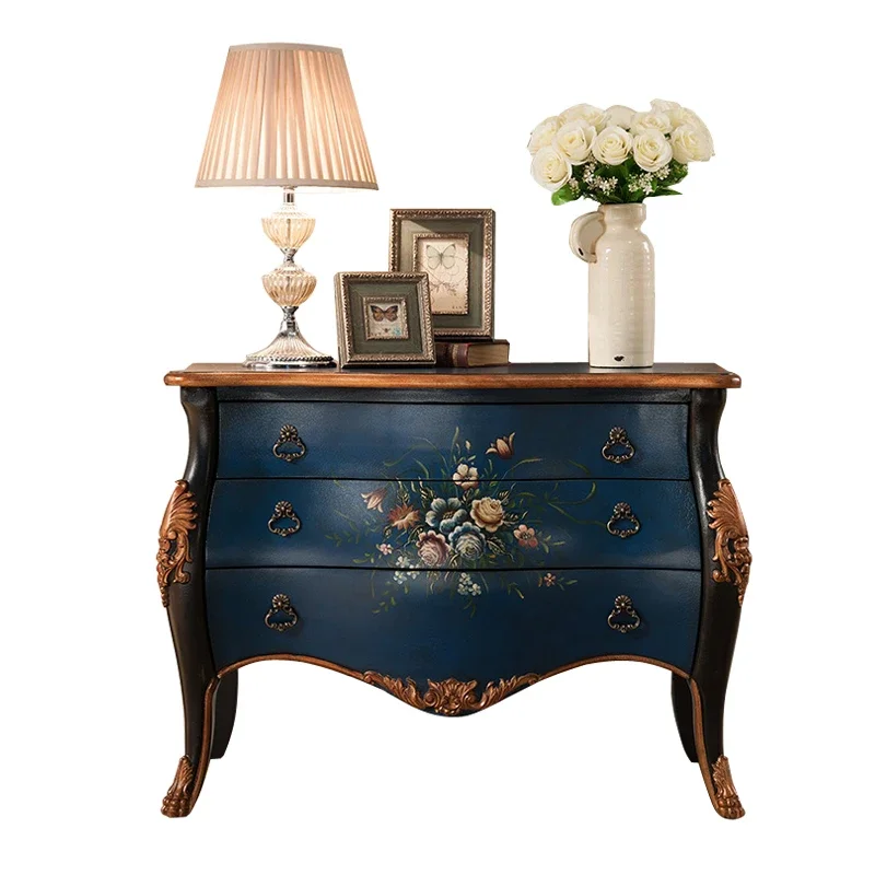 

American rural Mediterranean chest European solid wood foyer porch cabinet painted retro corridor against the wall