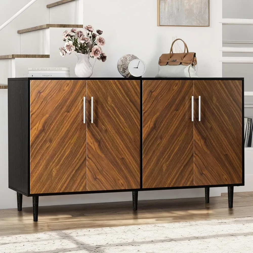 Mueble para cafetería con almacenamiento, aparador de 58 pulgadas con puertas y estantes ajustables, mueble de almacenamiento moderno para credenza y buffet