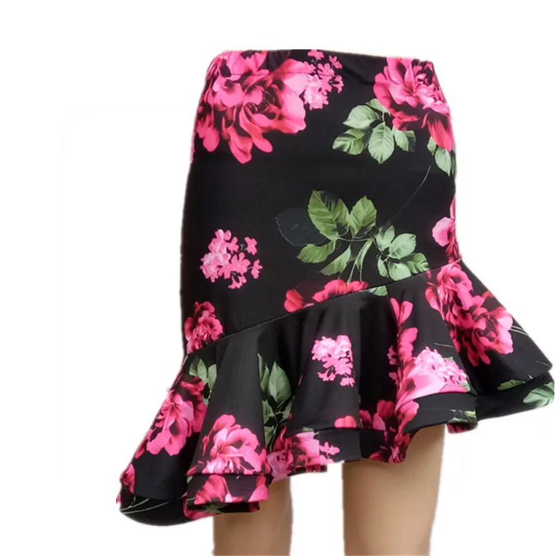 Women Mini Skirt Black Red Flare Dance Skirts New Fashion Latin Square Ballroom Solid Color 2023 Large Hem Spandex