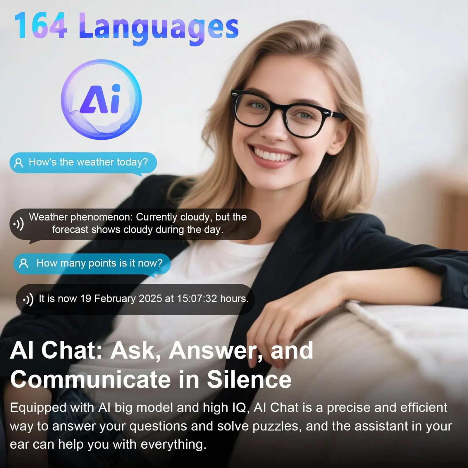 نظارات ترجمة ذكية AI مجهزة بعدسات مضادة للضوء الأزرق، تدعم ترجمة التطبيقات في الوقت الحقيقي في 164 لغة