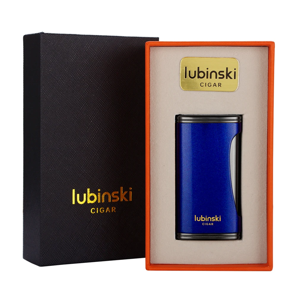 LUBINSKI Fan Flame Luxury Cigar Lighter Metal Portable Butane Gas Torch Lightes With Gift Box packaging