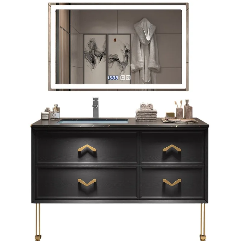 

Slate modern simple light luxury bathroom cabinet Nordic solid wood washbasin cabinet combined washbasin bathroom