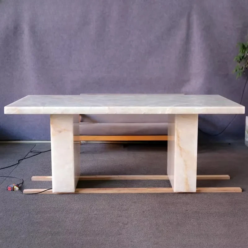 #100% Natural Light Translucent White Onyx Rectangular Dining Table for Villa Apartment Mansions Home Furniture