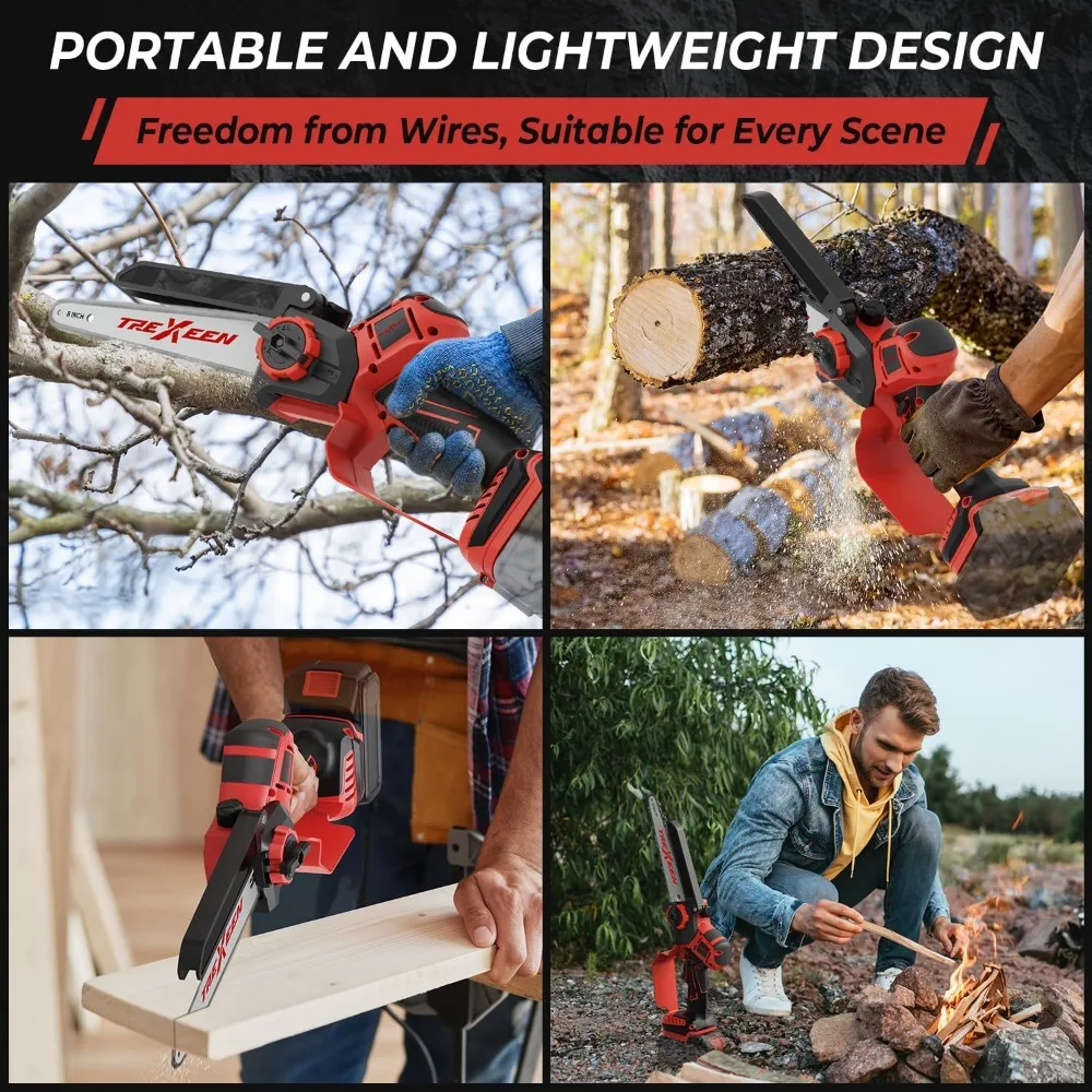 Minisierra inalámbrica de 8 y 6 pulgadas, eléctrica sin escobillas para cortar madera y recortar árboles (batería no incluida)