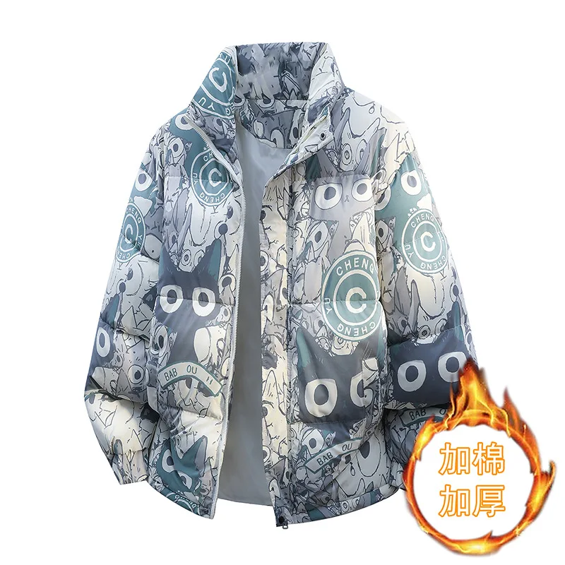 Vêtements d'hiver en coton imprimé dessin animé à col montant, marque tendance, ample, épais et chaud, nouvelle collection