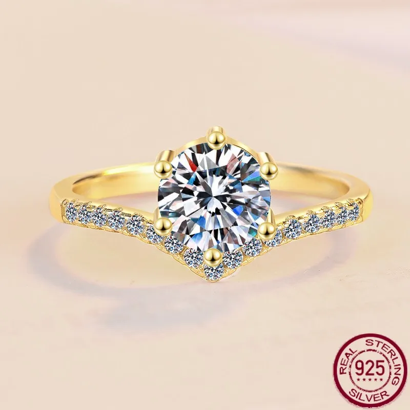 

New moissanite ring s925 sterling silver plated 18K gold European and American light luxury high-end GRA wedding jewelry
