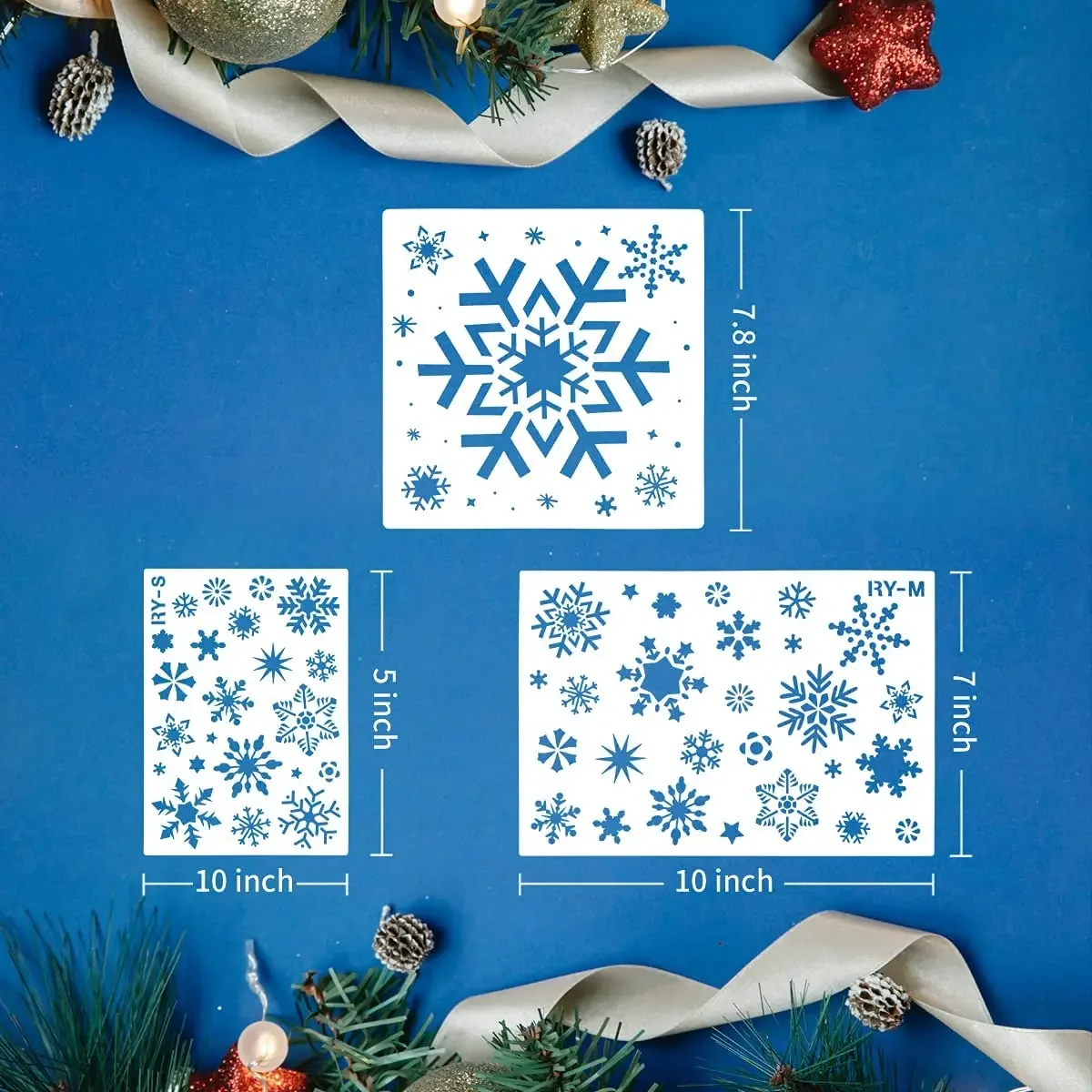 8pcs Snowflake Reusable Christmas Stencils for Painting on Journal, Greeting Card, Gift Box, Tattoos, Windows, Home Decor, Wall