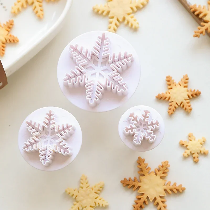 3pcs Snowflake Plunger Cutter Mold Fondant Cake Decoration Mould Sugar Clay Crafts Baking Tools Christmas Party Supplies Mold