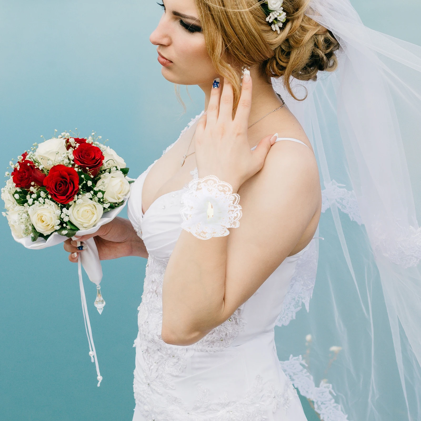 

10Pcs Pearl Lace Wrist Flower Bridal Bouquet Accessories Wedding Decor Bride Wristb Matching Dress Charm Beauty Elegant Design
