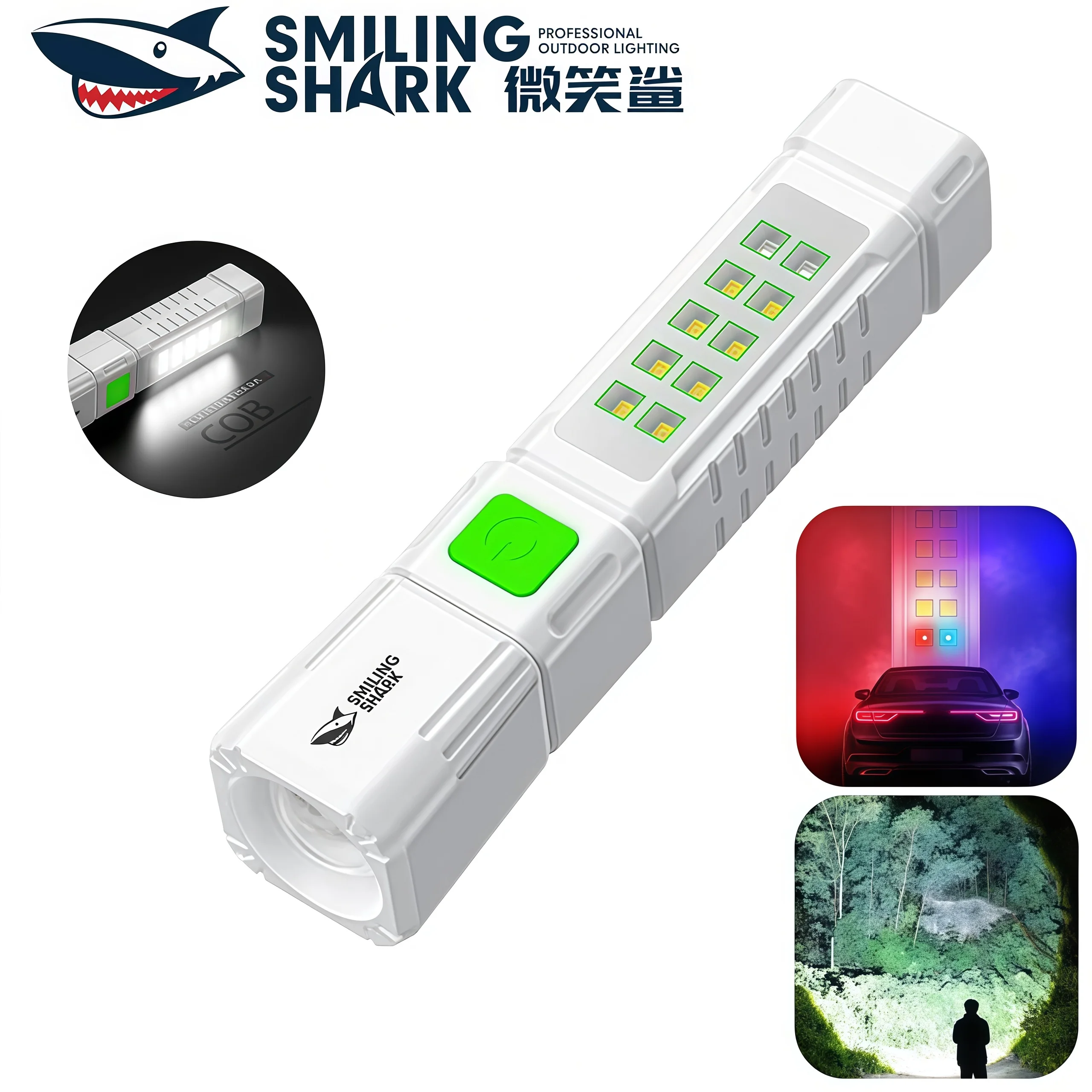 SMILING SHARK Flashlight LED Camping Torch Light COB Side Light 7Mode Red Blue Flash Type c Rechargeable  Emergency Light SD5523