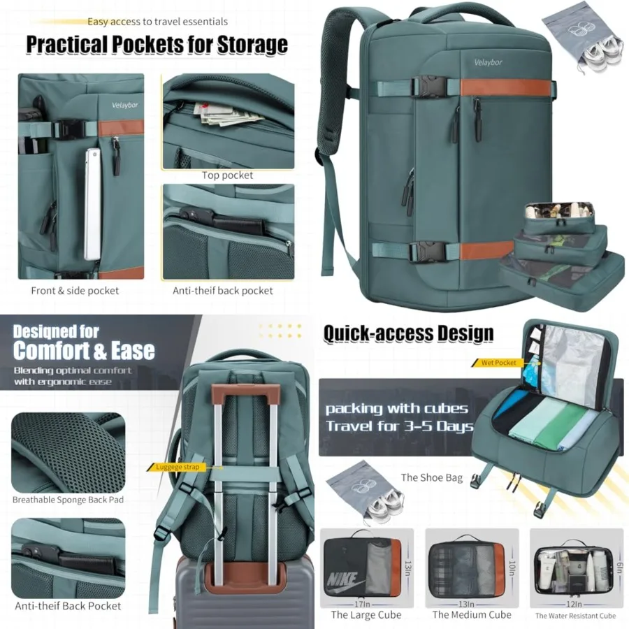 42L Travel Backpack with 4 Packing Cubes, TSA Friendly Flight Approved Carry-On Bag, Water-Resistant Business Backpack for Men