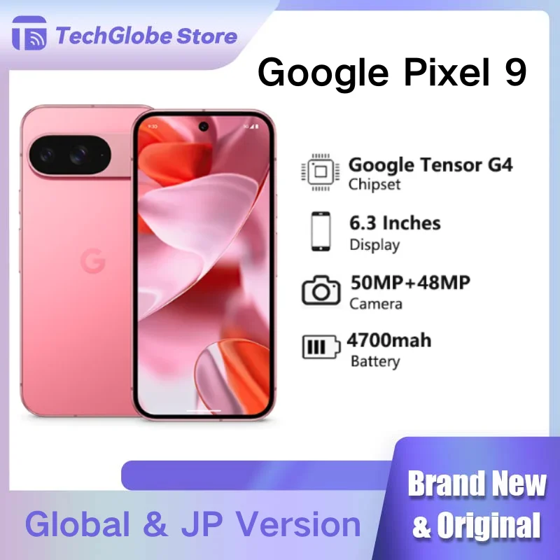 هاتف Google Pixel 9 الجديد مقاس 6.3 بوصات Google Tensor G4 OLED 120 هرتز وذاكرة وصول عشوائي 12 جيجابايت وذاكرة وصول عشوائي 128 جيجابايت و256 جيجابايت 27 وات سلكي بقدرة 4700 مللي أمبير في الساعة NFC