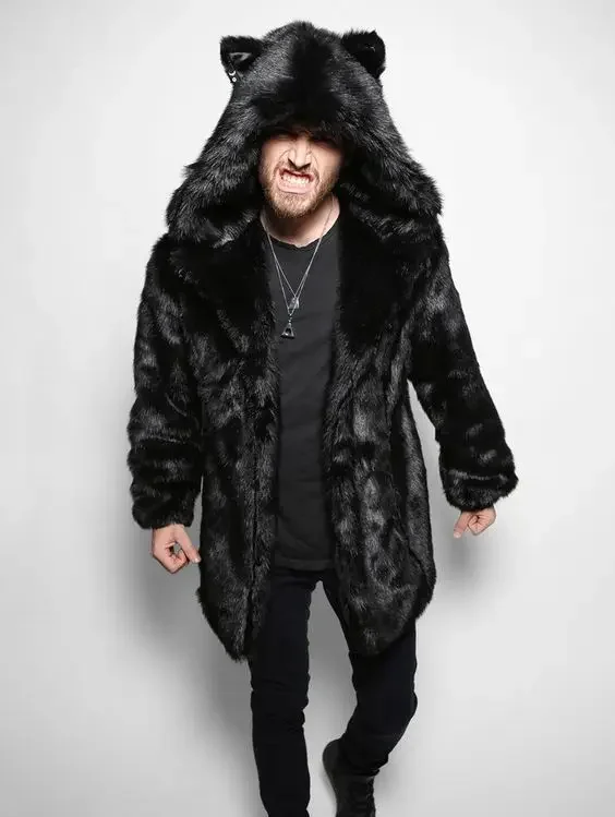 Winter Couple Men Faux Fur Coat 2021 Casual  Women Hooded Fox Fur Jacket Coat Bear Ear Warm Long Sleeve Jacket Overcoat