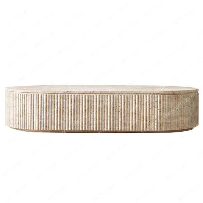Y1 Wabi Sand Wind Natural Travertine Coffee Table Nordic Model Room High-end Living Room Creative Oval