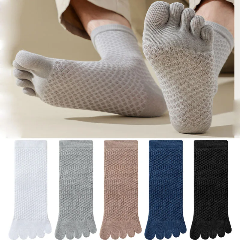 

5 Pairs Mans Business Dress Socks with Toes Spring Autumn Breathable Sweat-absorbing Solid Black White 5 Finger Socks