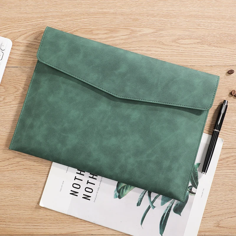 Business Company Office Leather Document Bag, Material Storage Multi-functional A4 Hasp File Bag, Simple Waterproof Laptop Bag