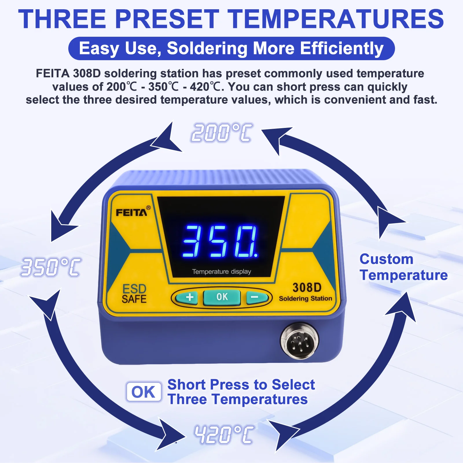 FEITA Soldering Iron Station Kit, 60W/80 Watt Equivalent with 3 Preset Temp, Digital, Auto Sleep, Calibration Support Function