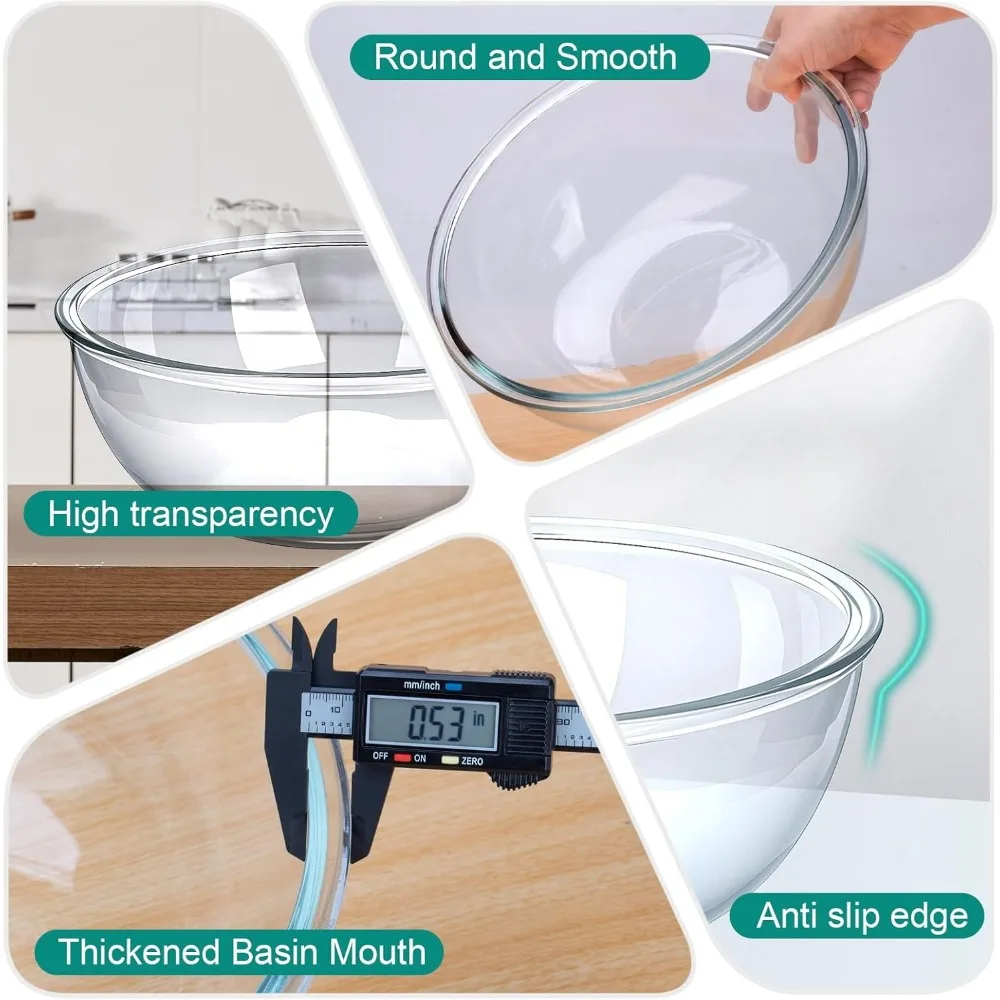 

6.3 Qt Large Glass Mixing Bowl, Clear Salad Prep Bowl for Sourdough, Marinating & Kimchi Making - Kitchen Essential