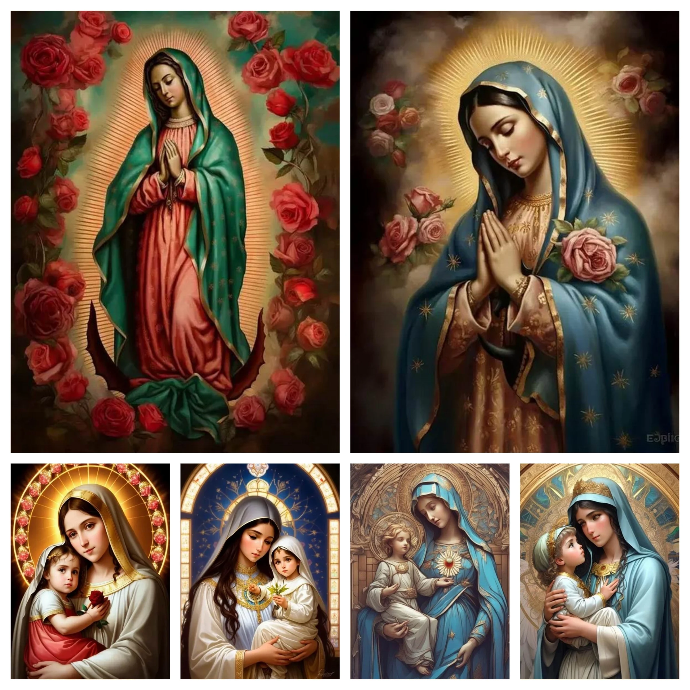 1PC frameless Diamond Painting Virgin Mary Prays Diy Full Mosaic Cross Stitch Arts Embroidery Religious Wall Decor