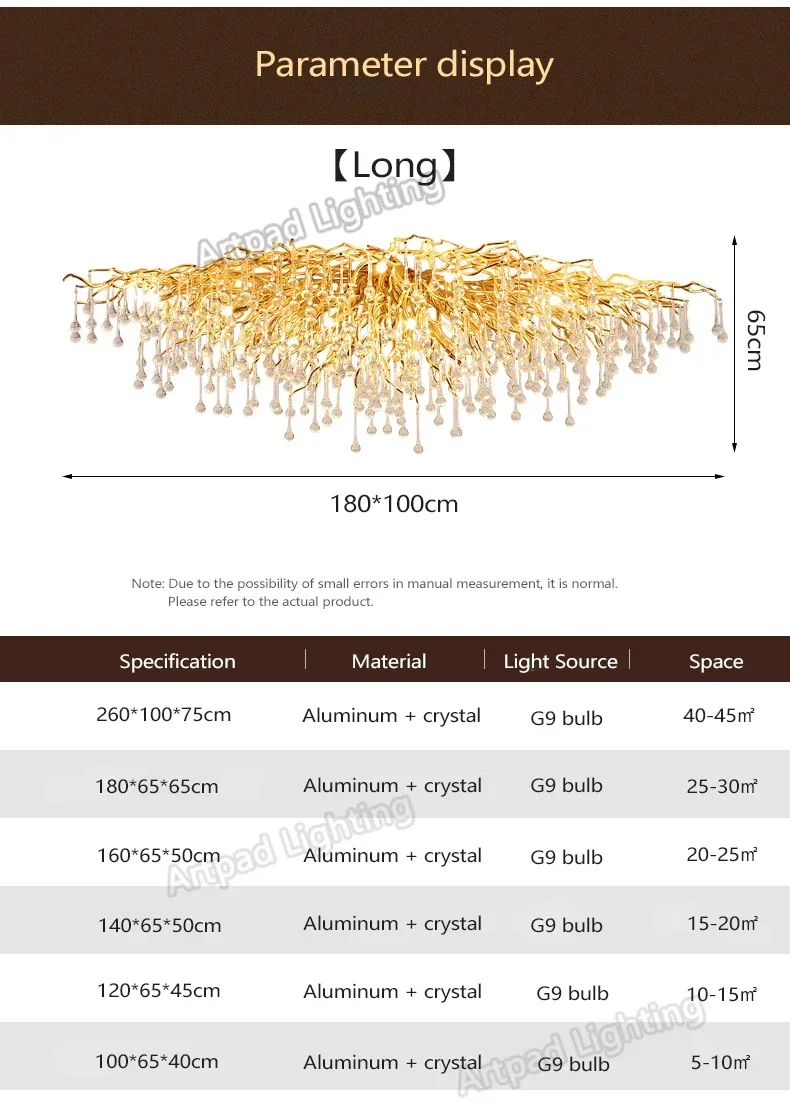 Modern Branch Crystal Chandeliers Gold Luxury Lighting Chandelier for Bedroom Dining Living Room Kitchen Light