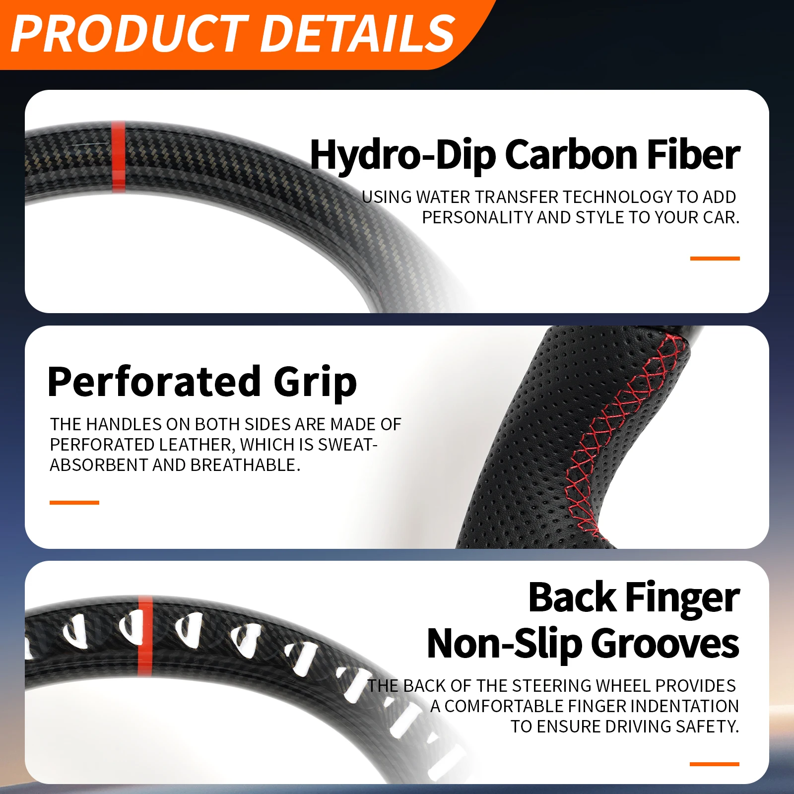 Hydro-Dip Carbon Fiber D-shaped Steering Wheel Preforated Leather Grip for Mustang EcoBoost GT Shelby GT350 GT350R 2015-2023 view 4