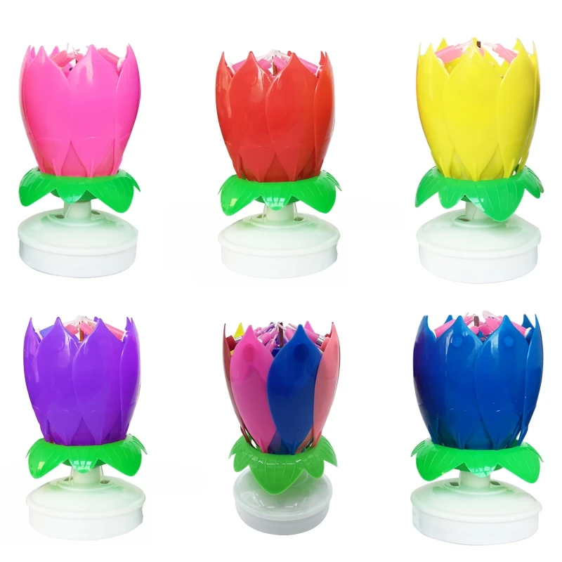 for Creative Birthday Party Cake Music Candle Lotus Flower Candle Blossom Rotating Musical Candle DIY Cake Decoration