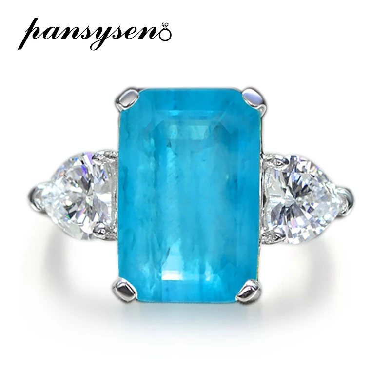 

PANSYSEN 100% 925 Sterling Silver 5CT 8x12MM Paraiba Tourmaline Gemstone Anniversary Party Ring Women Fine Jewelry Wholesale