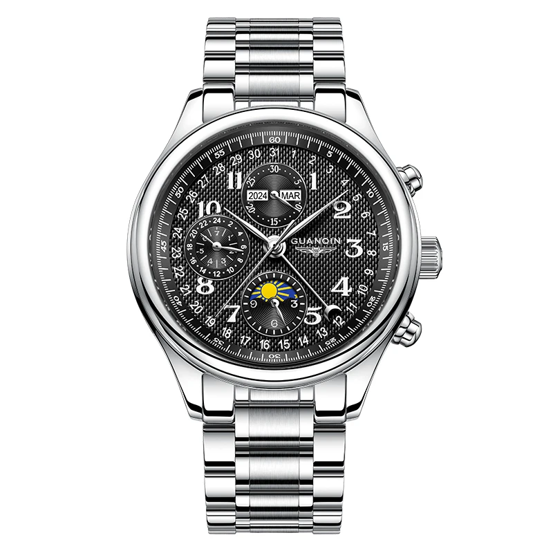 GUANQIN Men's Watches Automatic Mechanical Watches Swiss Quality Business Fashionable Multi-functional Waterproof Wristwatches
