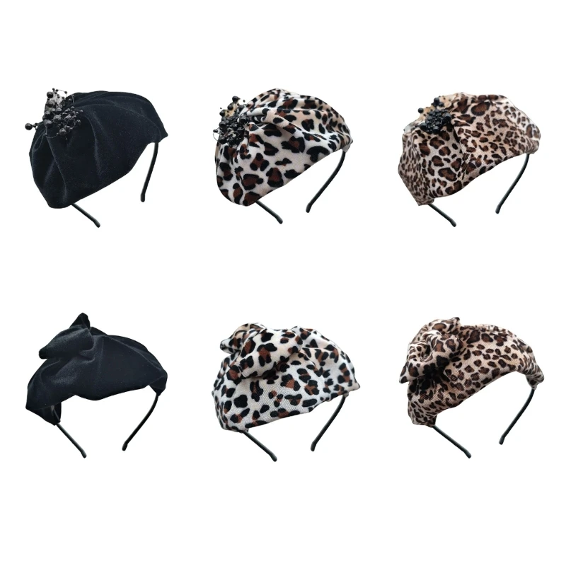 

Popular High Skull Hairband Bowtie Headband French Leopard Pattern Hairhoop Female Teaparty Haircover Formal Hair Decors
