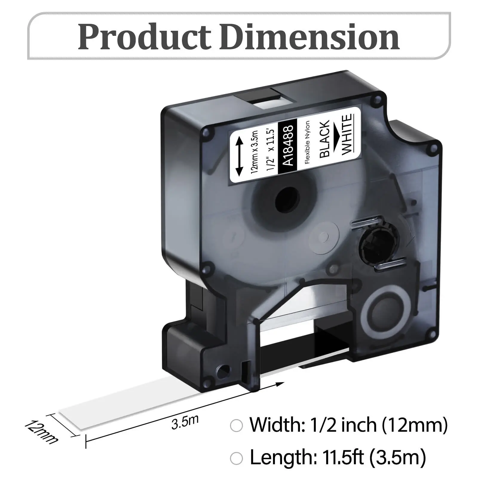 10PK Black on White 18435 18444 18432 Vinyl Label Compatible for Dymo Rhino IND Industrial Tapes for 4200 5200 Label Printers