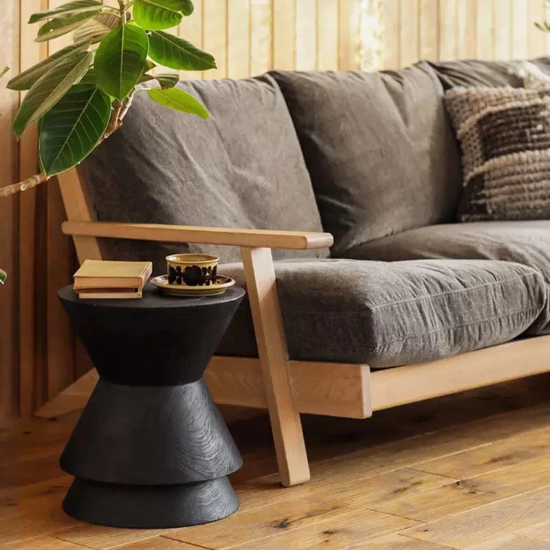 Solid Wood Pier Carbonized Black Wabi Log Stool B & B Edge Corner Ornament Wooden Pile Root Carving Low Stool Shoe