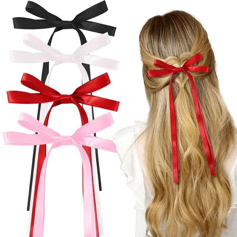 

Oaoleer 4Pcs/set Ribbon Tassel Bowknot Hair Clips Sweet Women Streamer Hairpin Girls Long Bows Barrettes Head Clip Accessories