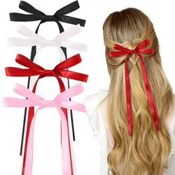 Oaoleer 4Pcs/set Ribbon Tassel Bowknot Hair Clips Sweet Women Streamer Hairpin Girls Long Bows Barrettes Head Clip Accessories