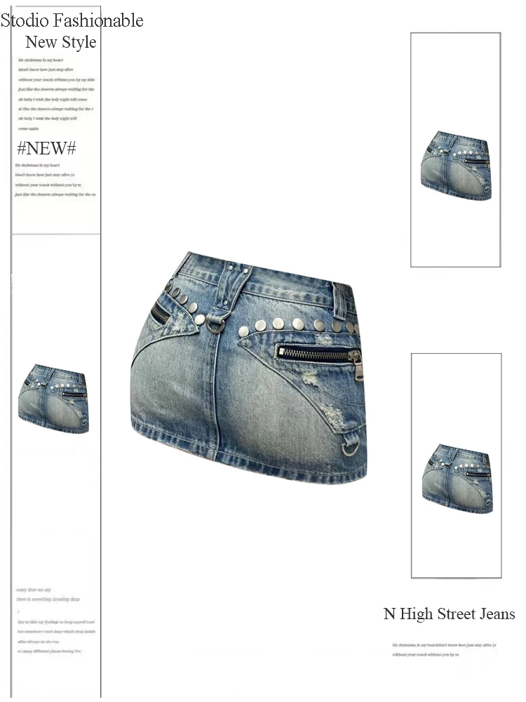 

Women's A-line Denim Skirt Vintage Y2k Mini Skirt Harajuku Korean Elegant Zippers Skirts 90s Aesthetic 2000s Clothes Summer 2024