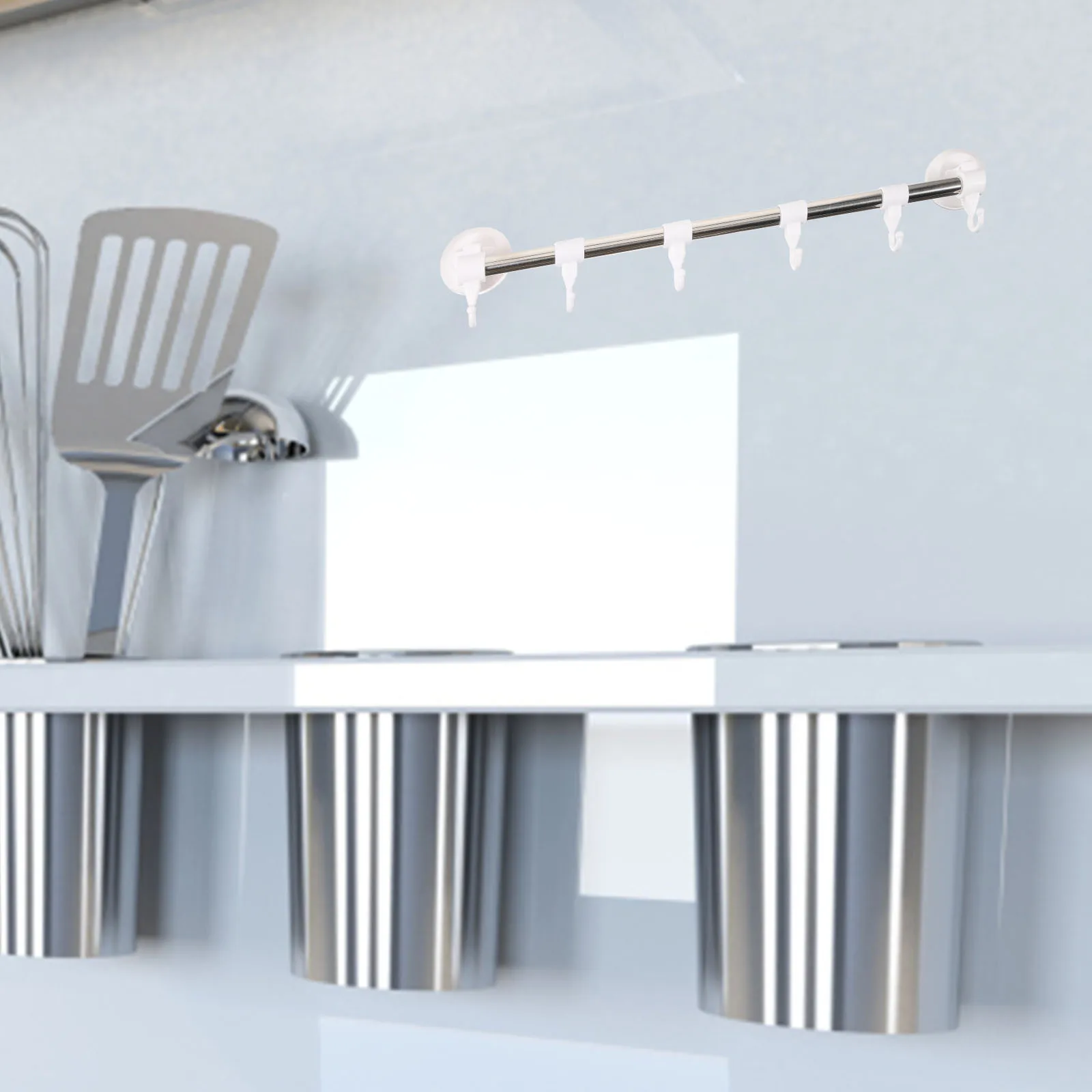 

Suction Cup Towel Rack 6 Hooks Stainless Steel Bathroom Kitchen Storage Holder No Drill Wall Mount Towel Bar Pot Hanger