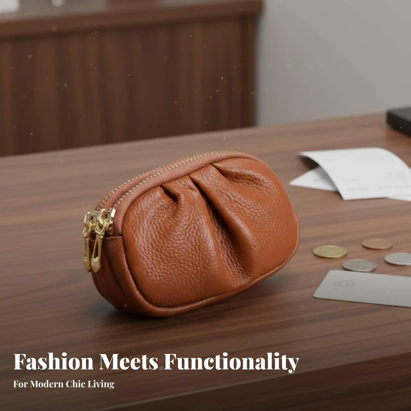 Pleated Coin Purse Small Size Mini Change Wallet Ruched Leather Wallet
