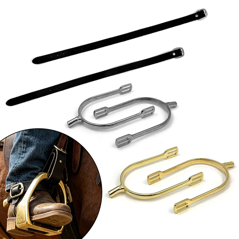 Equestrian Spurs with Leather Straps, Alloy English Riding Spurs for Horse Training, Dressage, Show Jumping Competition Gear