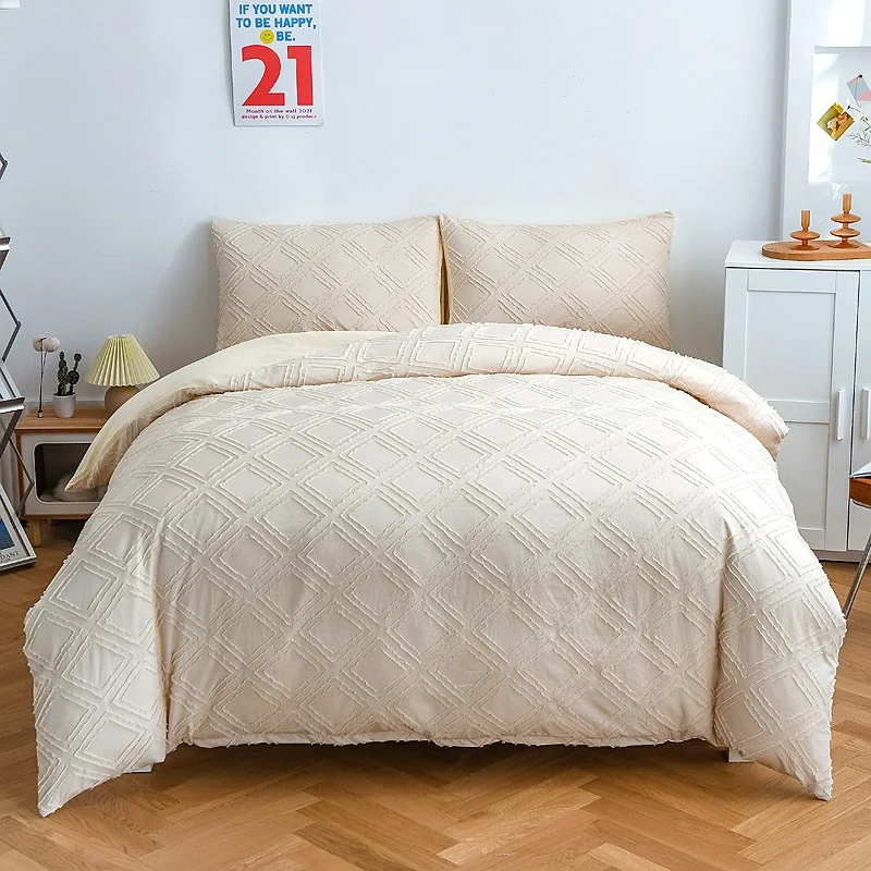 

Tufted Chenille Duvet Covers with Pillowcases Three Piece Set Cotton Bed Linen Bedding Set Minimalist Solid Color for Queen King