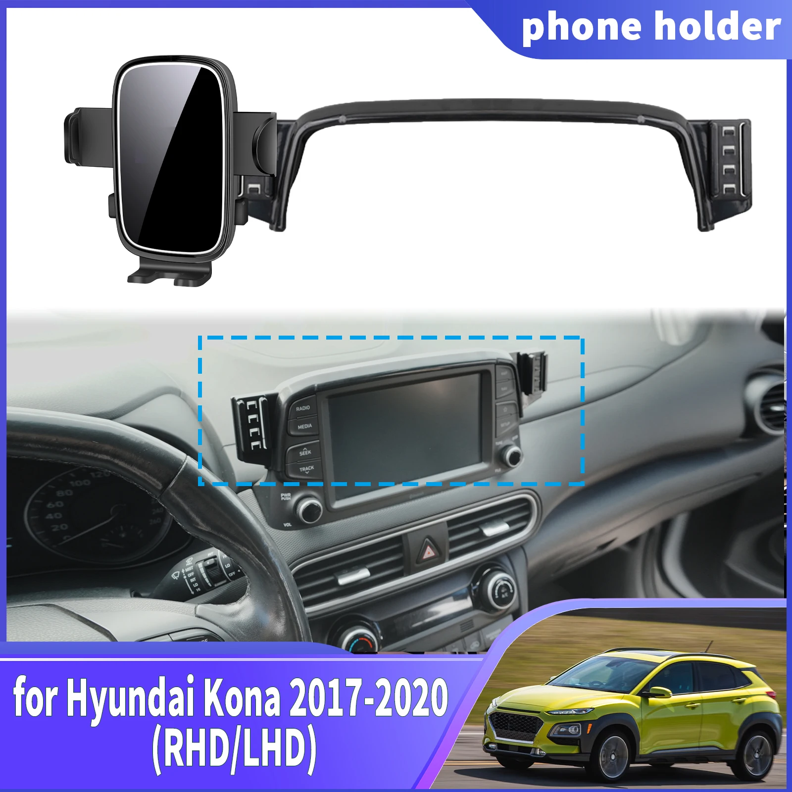 Suporte para telefone com navegação, para hyundai kona 2017 2018 2019 2020 rhd lhd, acessórios personalizados para carro