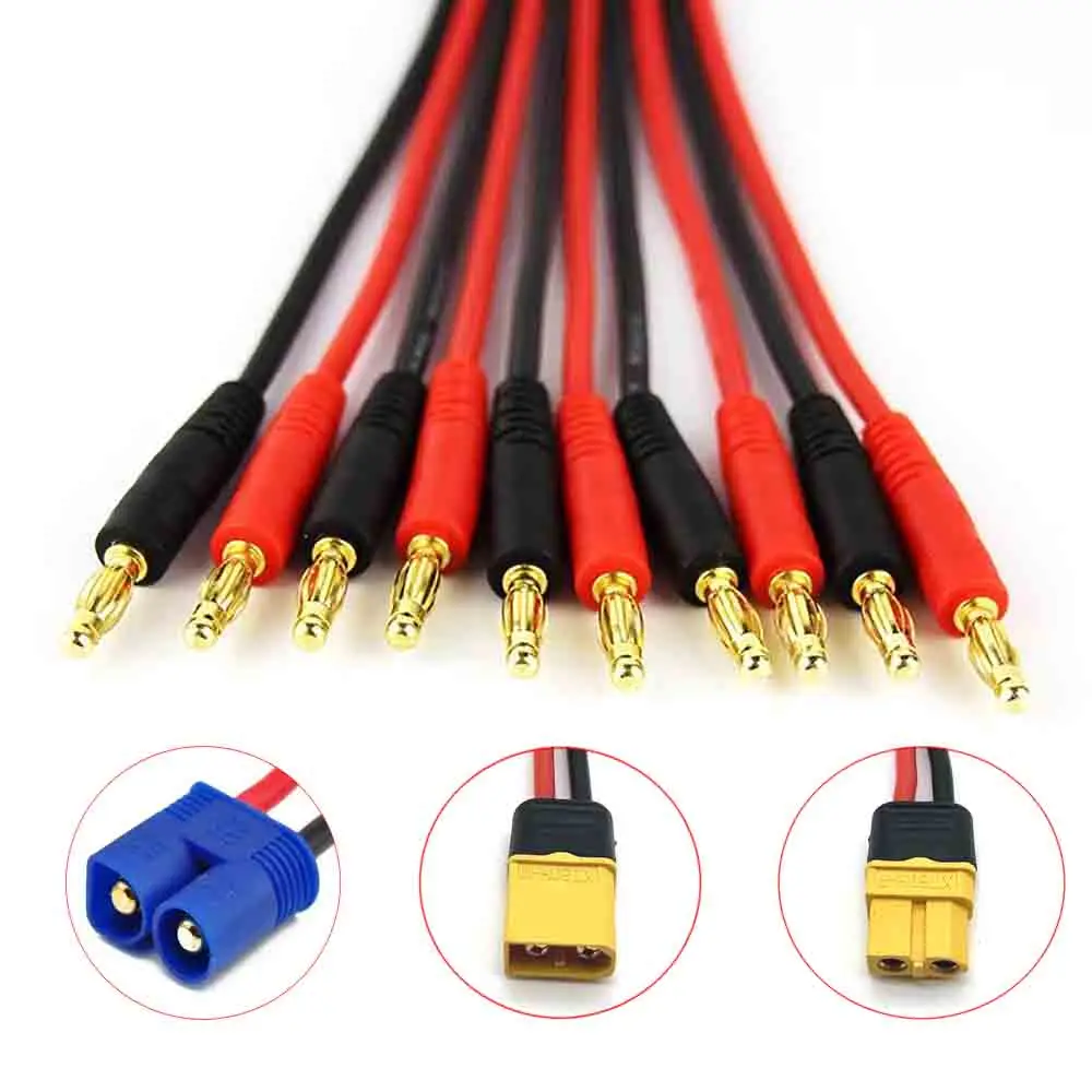 

10Sets EC3 EC5 XT60 To 4.0mm Banana Connector Bullet Plug with 12/14 AWG Silicone Cable 300MM for DIY Battery RC Power Supply