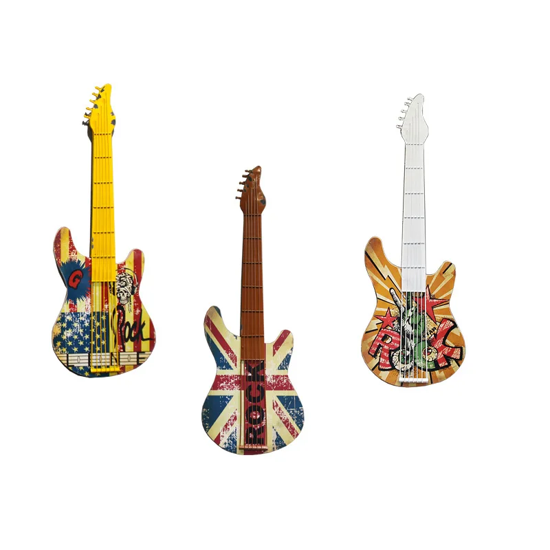 

Music classroom wall decoration room bar restaurant musical instrument model pendant wall vintage wrought iron guitar wall hangi