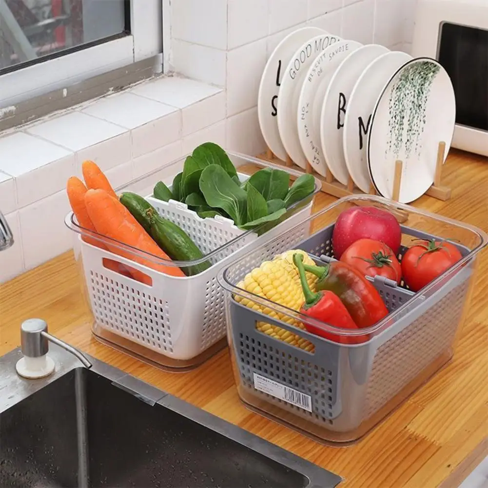 Refrigerator Storage Container Stackable Refrigerator Bin Bpa Free Fruit Storage Container with Drain for Produce for Kitchen