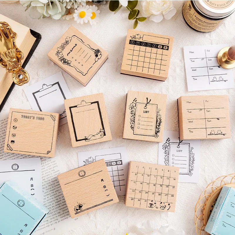 Kawai Geschenk Licht Retro Holz Kalender Stempel Superman Katze Monatlich Wöchentlich DIY Dekoratives Material Druck Verschiedene Stempel Schön