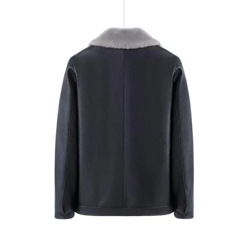 Men's Jacket, Leather and Fur Integrated Coat, Thickened and Warm, Casual Business Outwear, Long Sleeve Top, Autumn and Winter Style