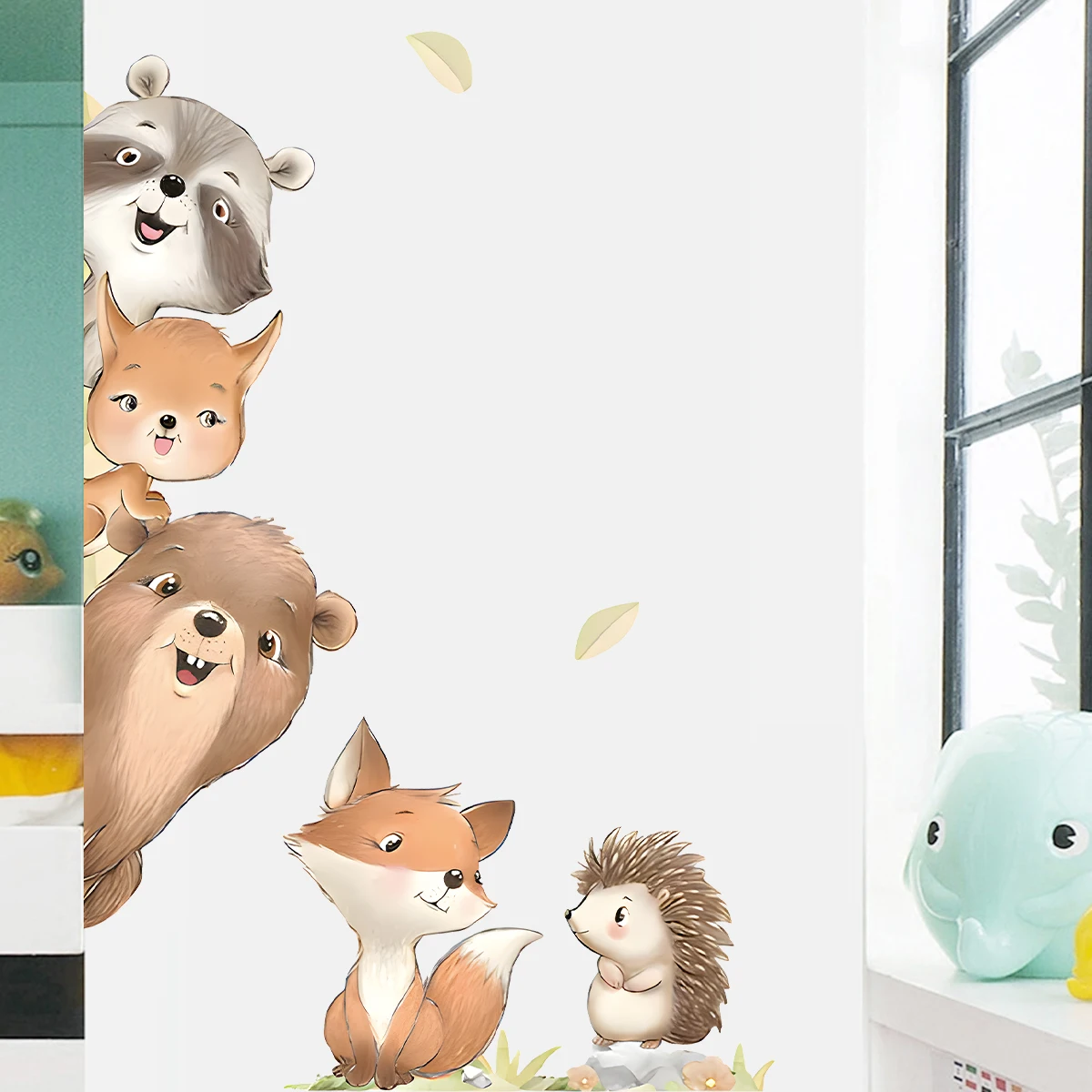 Cartoon Cute Fox Squirrel Hedgehog Animal Wall Stickers Removable for Bedroom Living Room Door Decoration Wall Decals