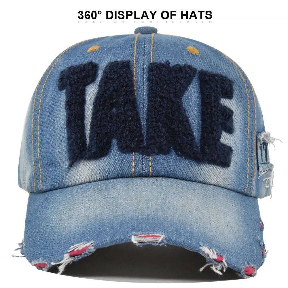 2025 TAKE 3D Letter Embroidered Cowboy Hat Men Women Vintage Baseball Hat Washed Old Visor Cap Breathable Adjustable Hip Hop Hat