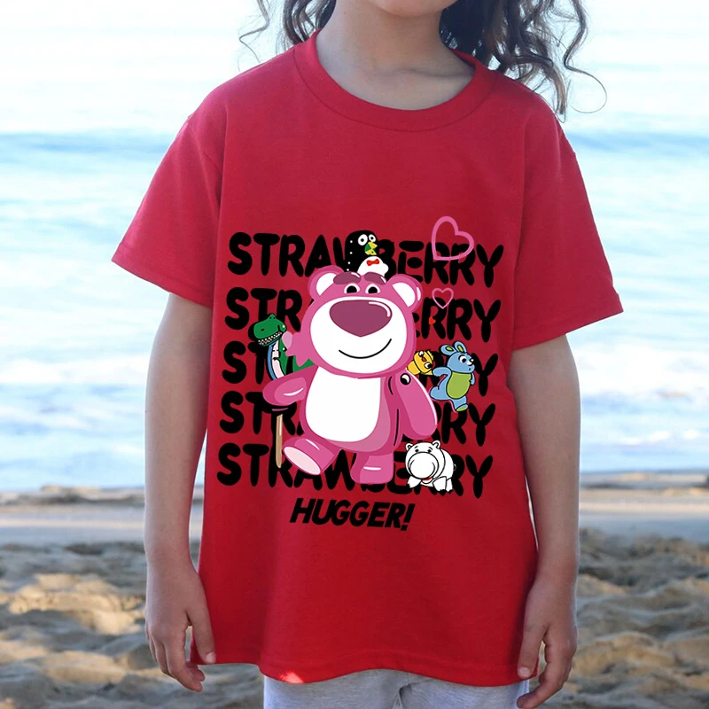 

lotso bear printed kids T-shirt summer children's cotton short-sleeved red casual top suitable for boys and girls